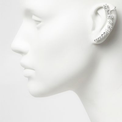 Silver tone flower embellished ear cuffs